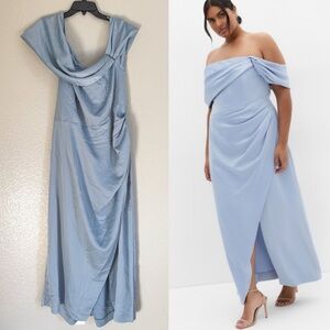 City Chic Plus Size Paloma Off Shoulder Maxi Dress dusty blue